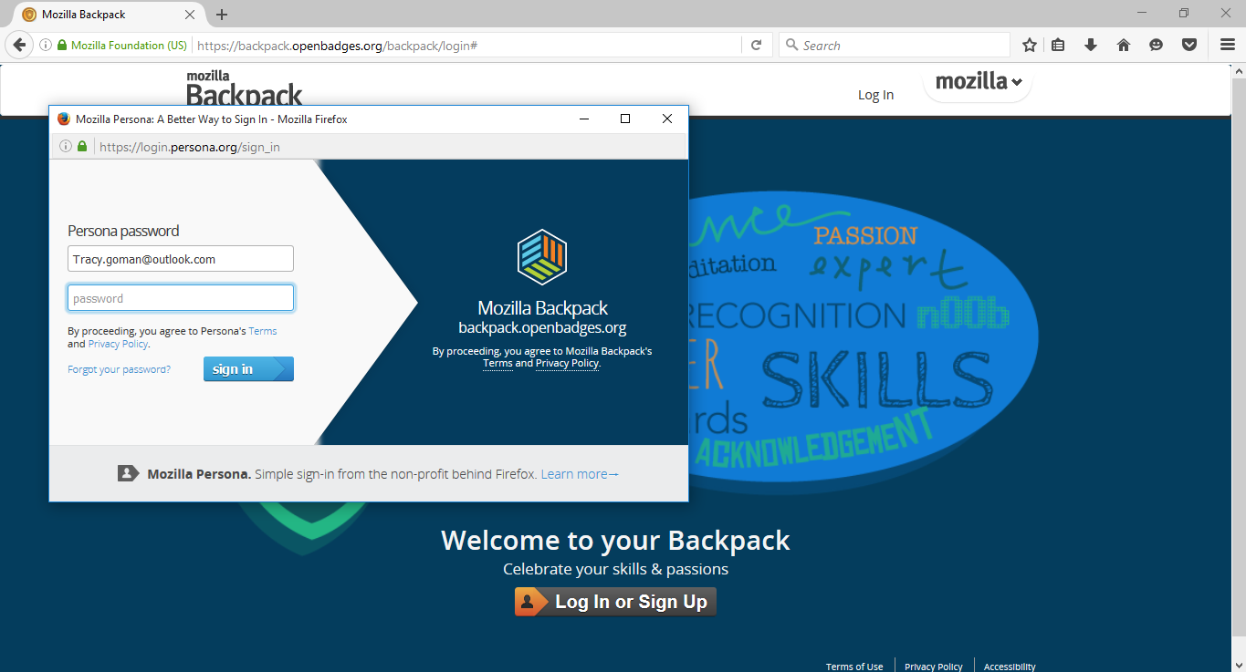 OpenBadges Backpack signup - password input