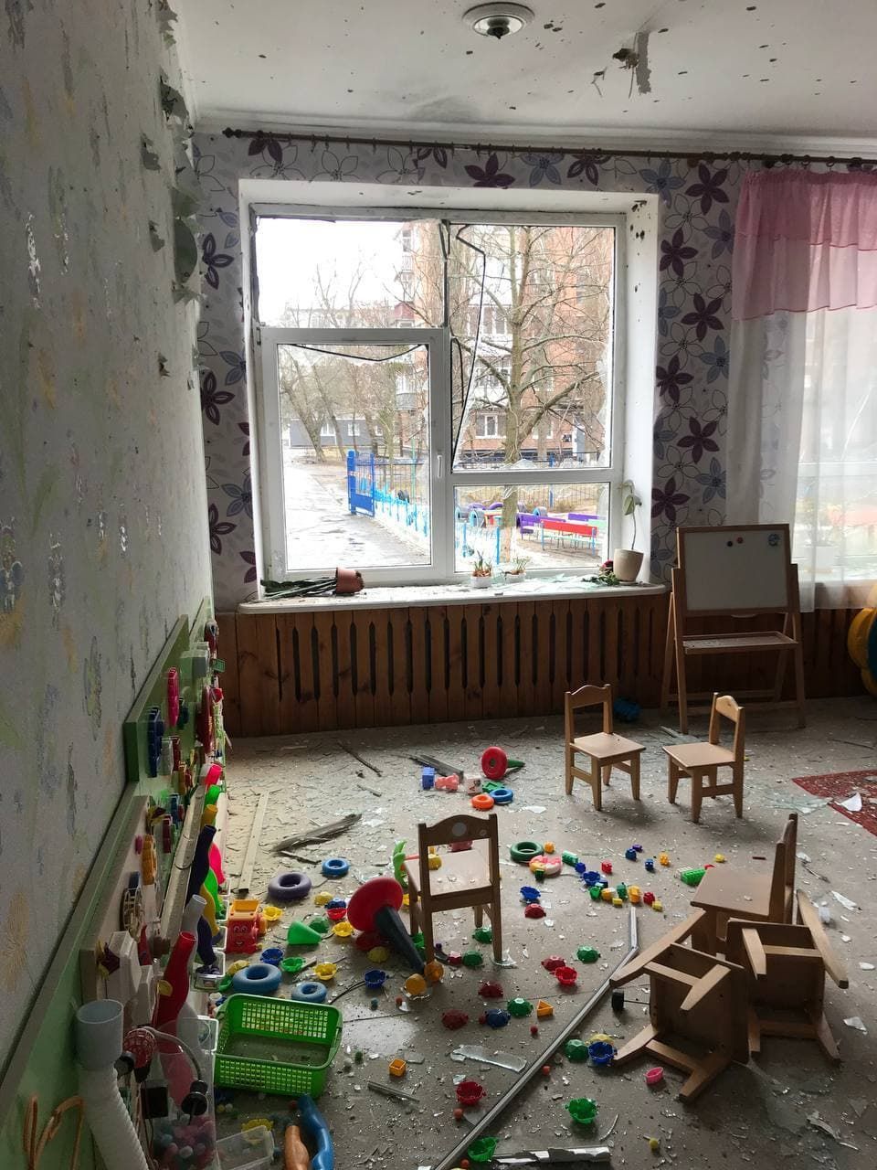 Children room after russian bombs.